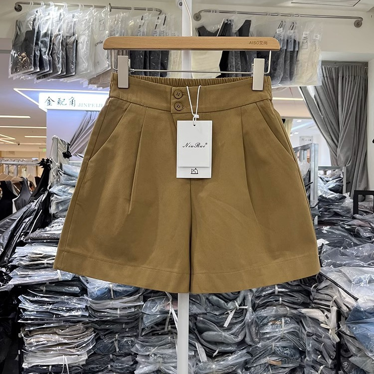 Pure Cotton Cargo Shorts for Women, Summer Thin High-Waisted Slimming Casual Wide-Leg Pants, Versatile A-Line Suit Pants for Outdoor Wear