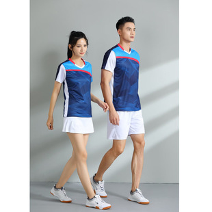 New badminton clothes suit quick-drying breathable Men's and women's table tennis net row running high elastic sportswear short sleeve printing fashion