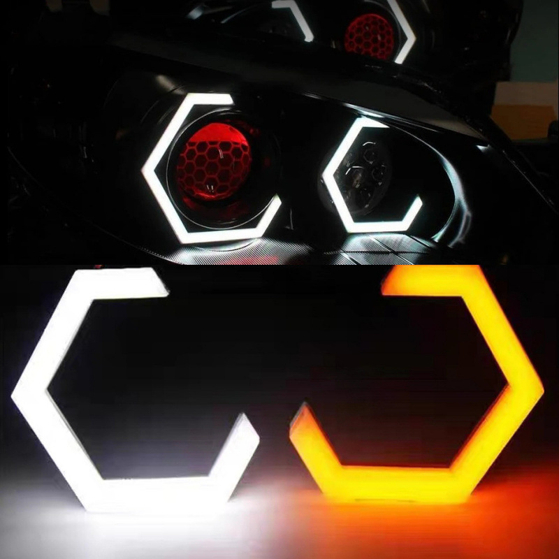 Hexagonal doble lente LED diablo ojo adecuado para BMW automóvil transformación ángel ojo faro universal RGB