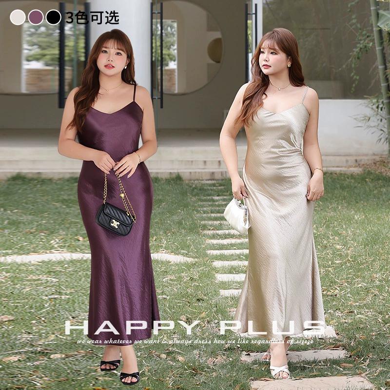 Шампанское сатиновая имитация уксусной кислоты V-образным вырезом юбка-подтяжка Run его 9212 плюс размер толстый мм светло-роскошное платье