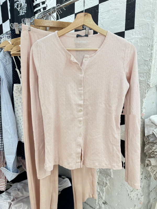 Bm Style Single-Breasted Light Pink Stripesd Long-Sleeved Cardigan Bm New Cut Out Mesh Lace Slim Top Jacket