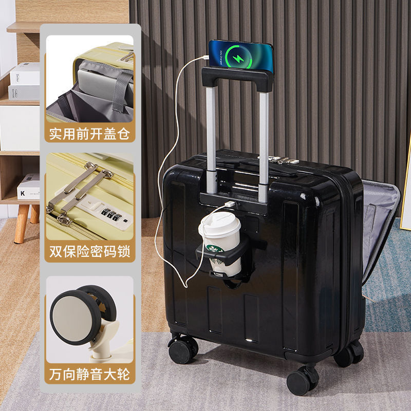 前置半开口行李箱女18寸商务登机箱新款多功能USB接口小清新|undefined