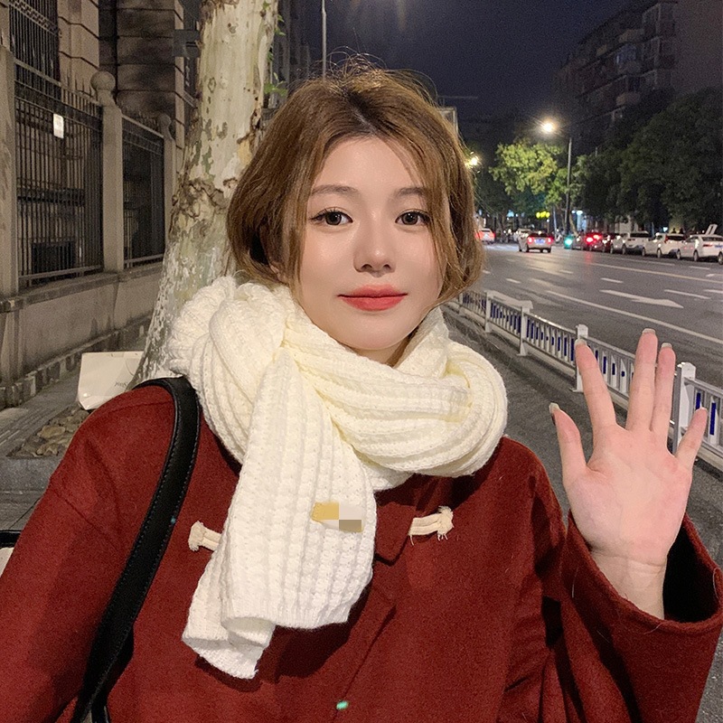 2023 신상품 소프트 왁스 조커 한국 스타일 니트 모직 단색 스카프 여성의 가을과 겨울 학생 두꺼운 커플 스카프