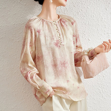 2025春夏新款双绉真丝印花衬衫女杭州桑蚕丝长袖套头气质高贵上衣