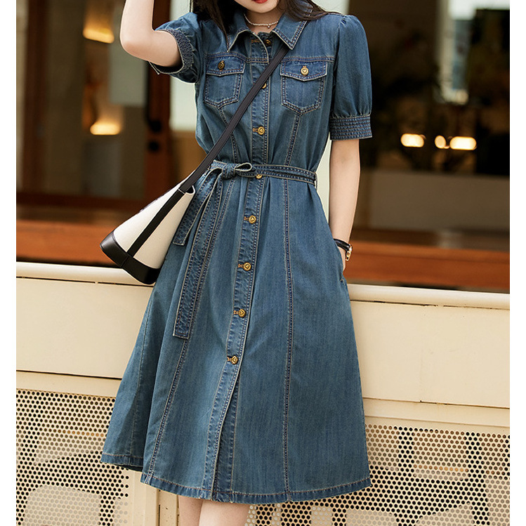 Skin-Friendly Cotton Denim Shirt Dress, High-End Puff Sleeve Dress, 2026 New Women's Dress, Summer Short-Sleeve Dress Skin-Friendly Cotton Denim Shirt Dress, High-End Puff Sleeve Dress, 2026 New Women's Dress, Summer Short-Sleeve Dress