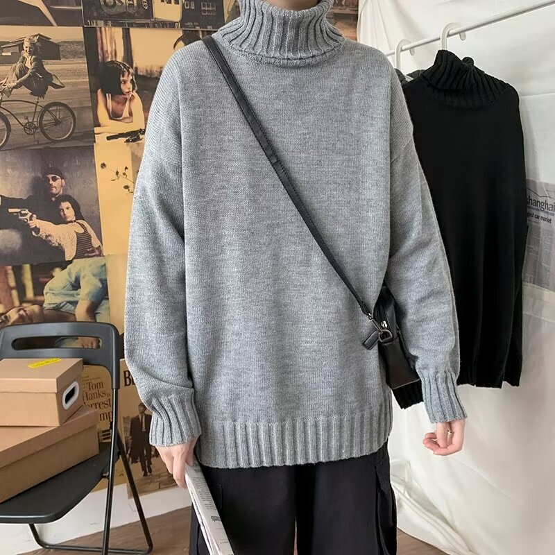 Semi-high Collar Pure Wool Sweater for Young Men Autumn and Winter Thickened Casual Fashion Solid Color Base Cashmere Sweater Knitwear Semi-high Collar Pure Wool Sweater for Young Men Autumn and Winter Thickened Casual Fashion Solid Color Base Cashmere Sweater Knitwear