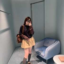 高版本现货原标MU家25新款棕条纹假两件休闲长袖男女同款宽松T恤