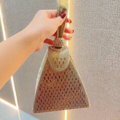 新款外貿跨境手提包包水鑽包名媛宴會KTV鑲鑽手拎包時尚包晚宴包