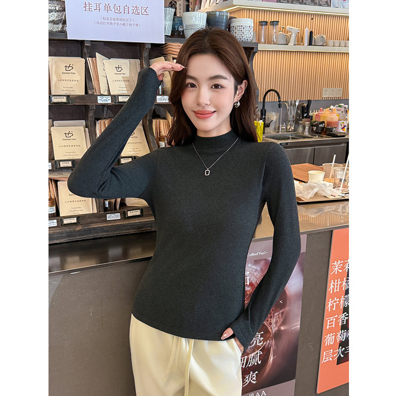 半高领打底衫女2025新款加厚秋冬纯色内搭可外穿长袖上衣针织衫|undefined