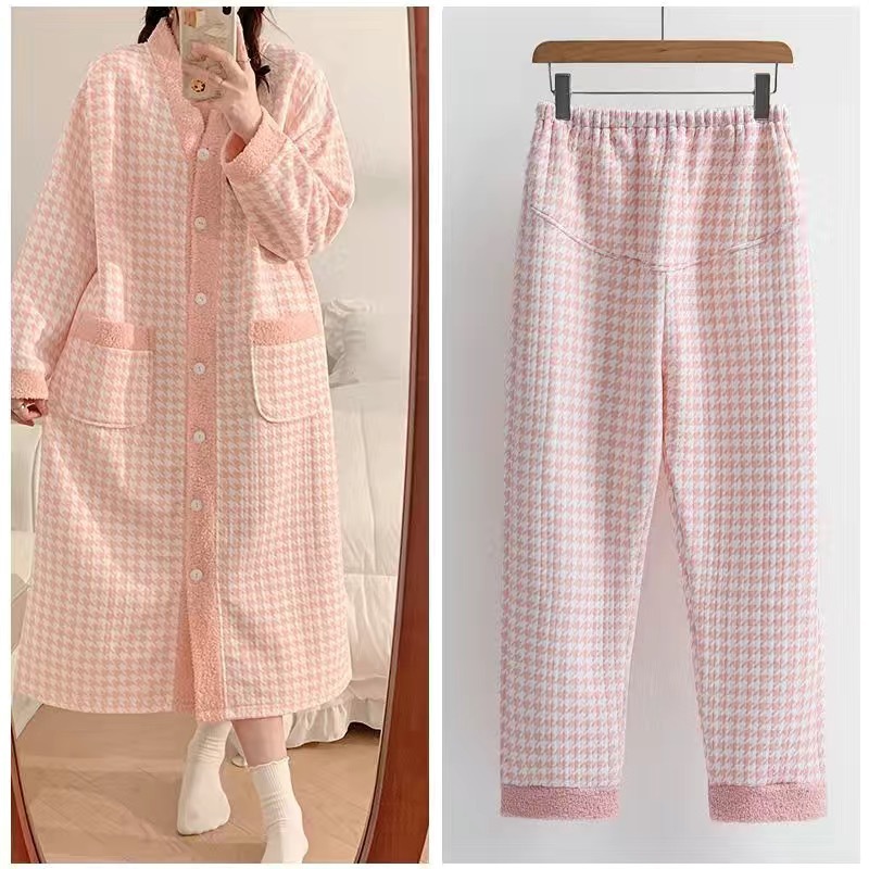 모유 수유 잠옷 봄과 가을 및 겨울 임산부 잠옷 오랫동안 원피스 에어 코튼을 플러스 사이즈 스커트 산후 룸 달 배달 예정