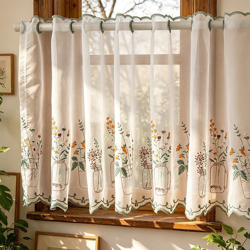New embroidered window curtains, kitchen curtains, door curtains, partition curtains, bedroom balcony kitchen short curtains, sheer curtains for home use, in stock for direct wholesale New embroidered window curtains, kitchen curtains, door curtains, partition curtains, bedroom balcony kitchen short curtains, sheer curtains for home use, in stock for direct wholesale