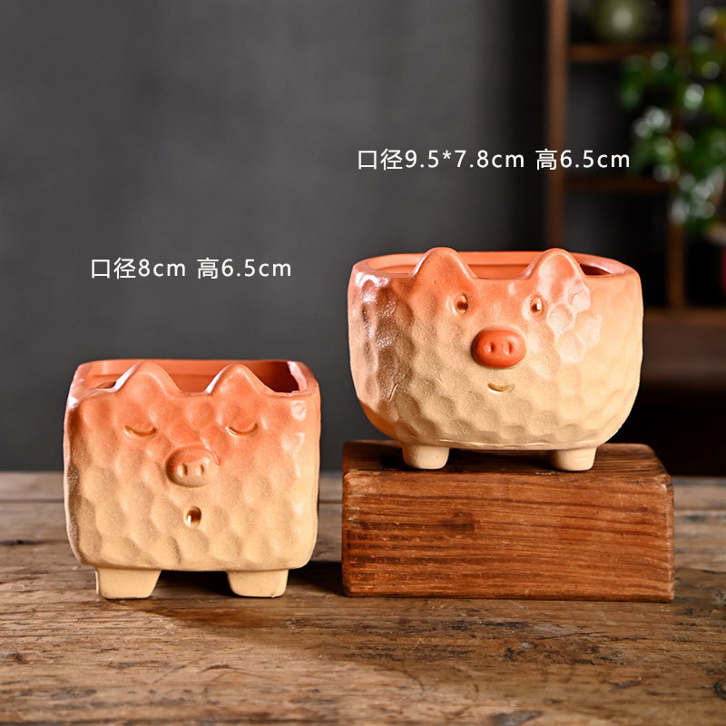 Pequeña caricatura, animal creativo, maceta carnosa, cerámica, arcilla especial para el hogar, maceta de control de raíces de cerámica gruesa, venta al por mayor