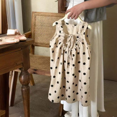 童裙萊抱抱2024夏季新品韓國童裝韓版圓點洋氣後背繫繩女童連衣裙