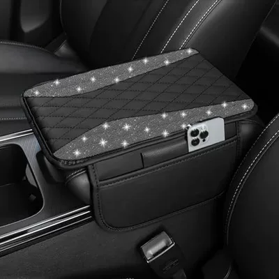with Side Pocket Car Central – Armrest box pad - wing-rhinestones-black