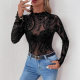 European and American Cross-border 2025 Spring and Summer New Women's Paisley Flocking Printed Mesh Ear Long-sleeved T-shirt Top