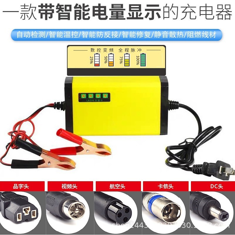智能电动车电瓶充电器12V12-20AH踏板摩托车喷雾器玩具车电量显示
