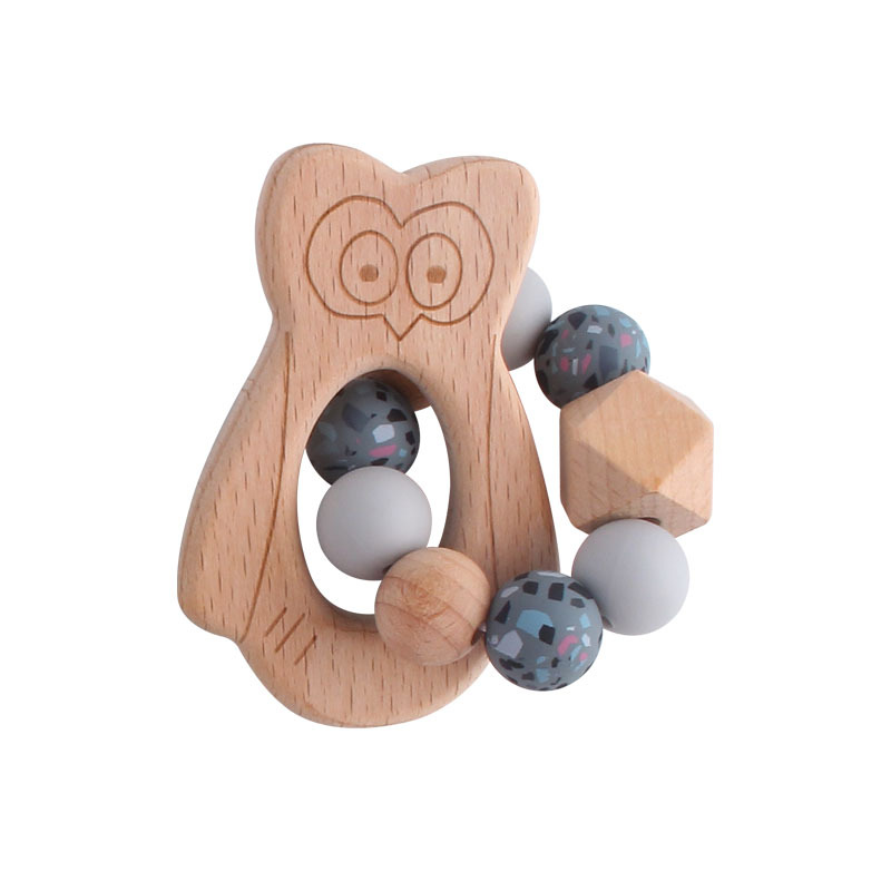 Bebé DIY creativo haya chupete clip pezón Cadena de leopardo perlas silicona Beech animal juguete teether palo