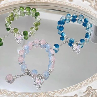 New floral butterfly glaze bracelet for women ins niche design Mori fairy sweet girlfriends colorful beads bracelet for women