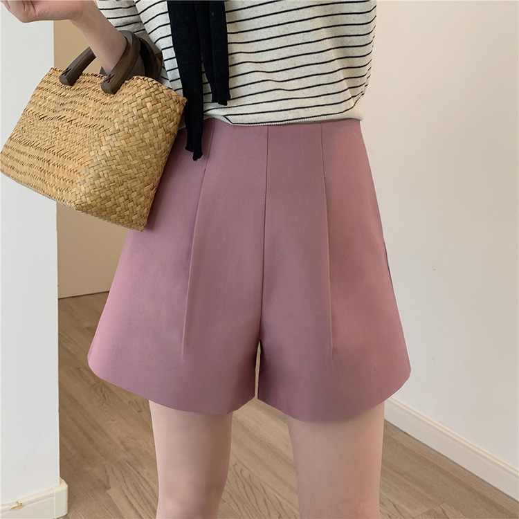 Back Zipper Shorts for Women, High-Waisted, Slimming, A-Line, Casual Suit-Style Wide-Leg Pants, Simple and Versatile, Makes Legs Look Longer
