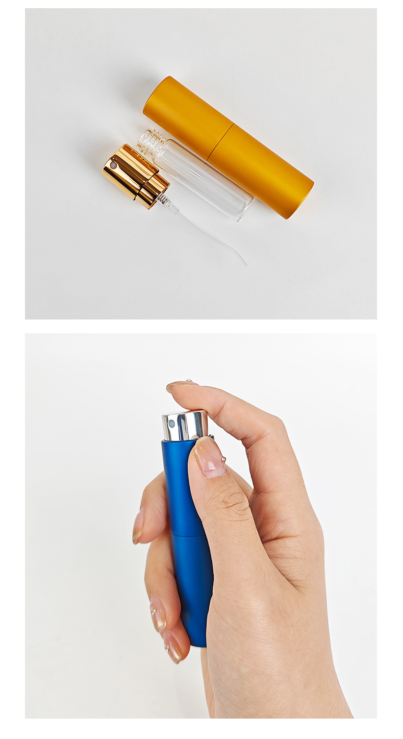 Yüksek kaliteli metal 5ml elektrokimyasal alüminyum iki bölmeli döner şişe, parfüm şişesi, sprey şişesi, 6ml ile doldurulabilir, ücretsiz logo baskısı.
