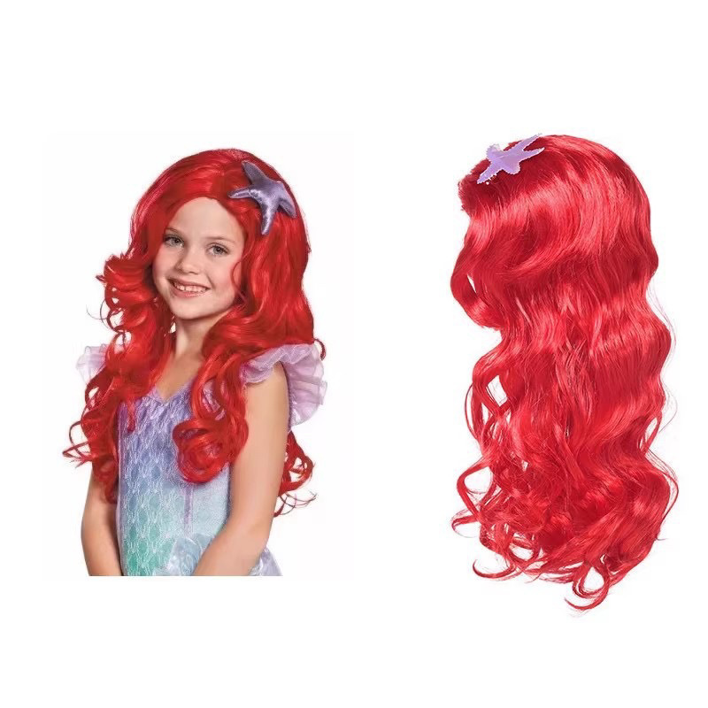 European and American Cross-border Wig Halloween cosplay Wig Little Mermaid Ariel Princess Red Long Curly Wig