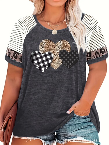 Women's Printed Crew Neck T-Shirt Top - Large Size - European and American Spring Summer New Arrival - Extra Large Size - Colorful Hand-painted Print