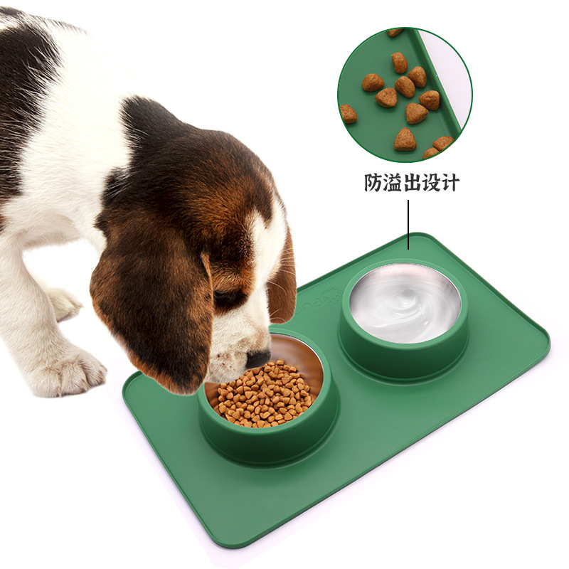 Nuevo Amazon Pet Bowl doble tazón perro agua potable alimentación cuenca antideslizante anti-desbordamiento anti-golpe perro mascota tazón suministros