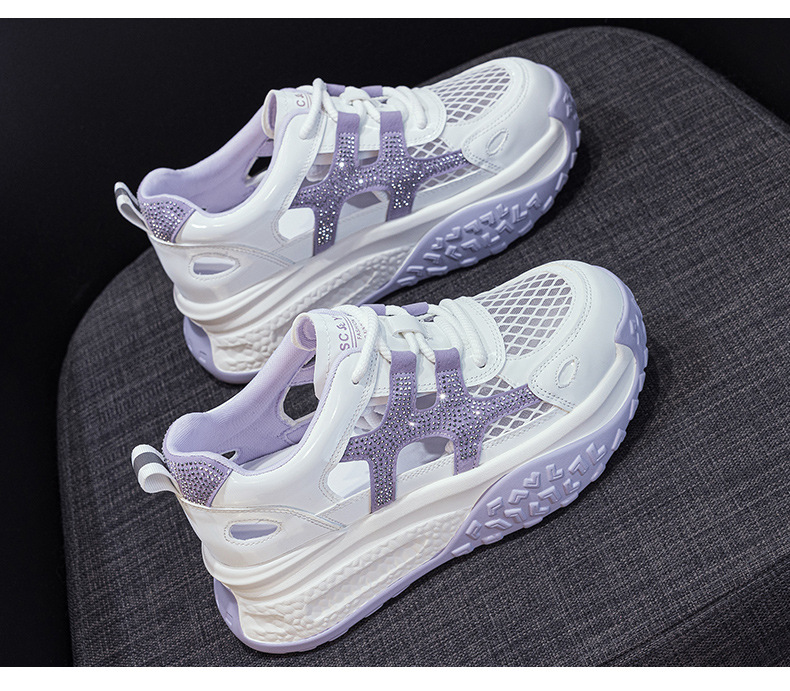Giày sneaker chunky nữ đế dày mặt lưới thoáng khí phong cách thể thao — M2877 màu be, M2877 màu xanh lam, M2877 Màu tím chi tiết 26