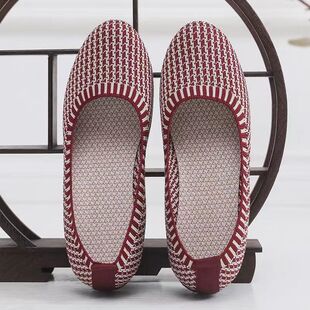 Middle-aged and elderly women's spring/summer autumn flying woven breathable mesh casual shoes mother's shoes low-cut flat work shoes wholesale