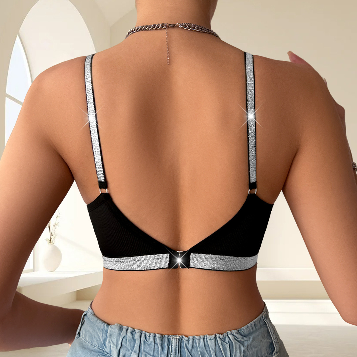 Nylon, Cotton Fabric Type Fixed Straps Bra Style Color Block Fixed Straps Sexy Nylon Cotton All Seasons Sexy Lingerie Bras