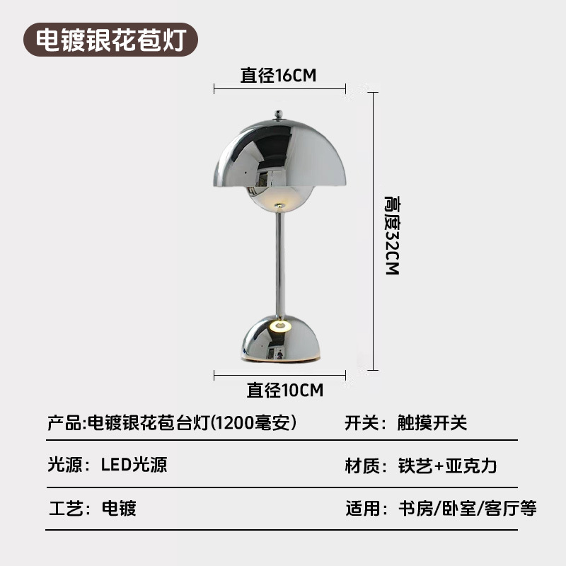 Lámpara de hongos LED transfronteriza galvanizada lámpara de escritorio recargable toque nórdica hogar dormitorio decoración de estudio lámpara de escritorio image 8