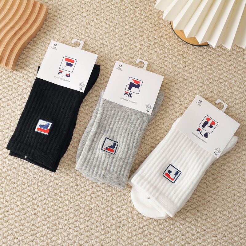 Fangbiao Autumn and Winter New Sports Casual Socks with Embroidery, Large Massage Sole, Unisex Cotton Socks, Mid-Length, Breathable, Versatile