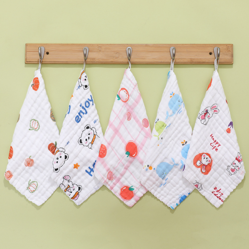 Six-layer Square High-density Cotton Baby Face Cartoon Gauze Drool Towel Printed Small Handkerchief_voghion.com