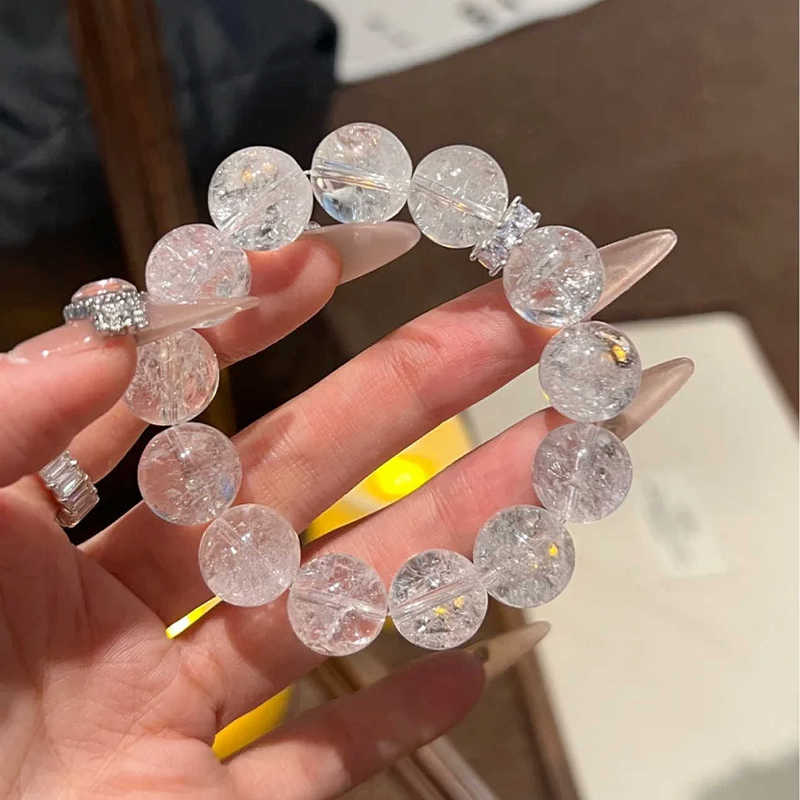 Ice Crushed Ice Bracelet for Women, High-End Imitation White Crystal White Ascestre Bracelet, Ice Crushed Ice DIY Loose Beads Round Beads
