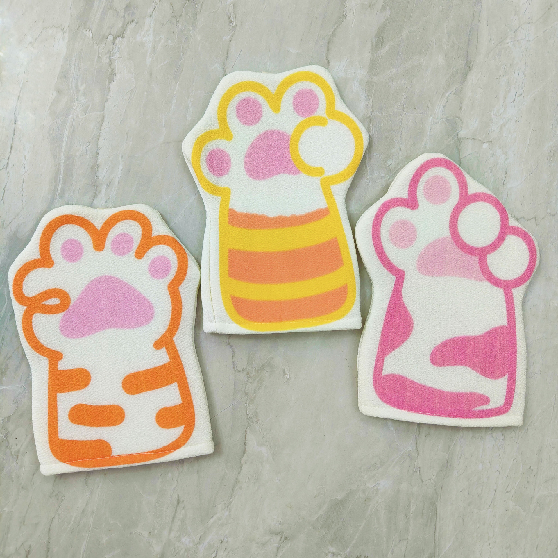 Cute Cat Paws Scrub Bath Towel, Fun and Charming Girl Shower Scrub Towel, Dual-Sided Muds Scrub, Household Hanging Cord, Baby Muds Gloves