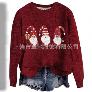 2025 Cross-Border Independent Station Women's Pullover Christmas Sweatshirt Sportswear Holiday Casual Round Neck Long-Sleeved Top