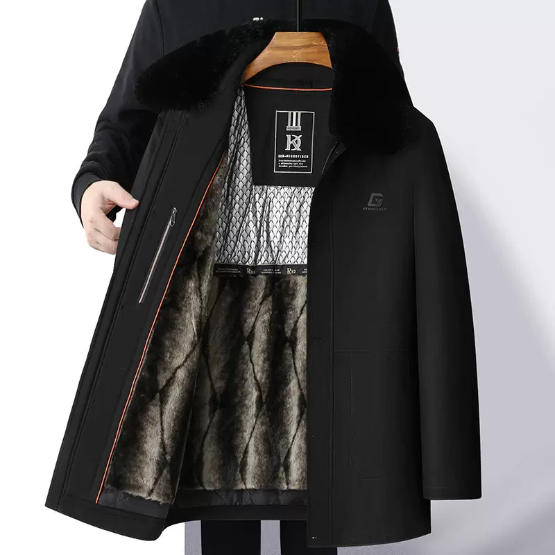 冬男士棉衣外套中长款毛领脱卸内胆派克服棉衣爸爸装棉袄男装代发