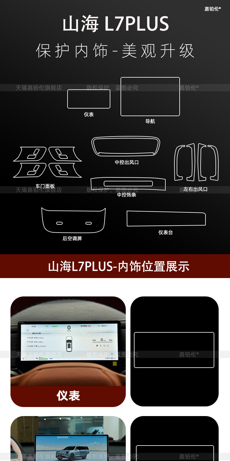 Suitable for Jietu Shanhai L7Plus Interior Protective Film Central Control Sticker Navigation Screen Tempered Film Accessories Supplies Modification