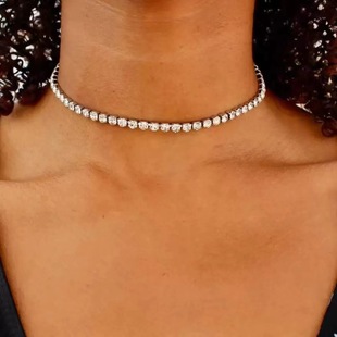 European and American Hot-Selling Rhinestone Simple Necklace for Women Single Row Rhinestone Necklace New Style Jewelry Temperament Clavicle for Women