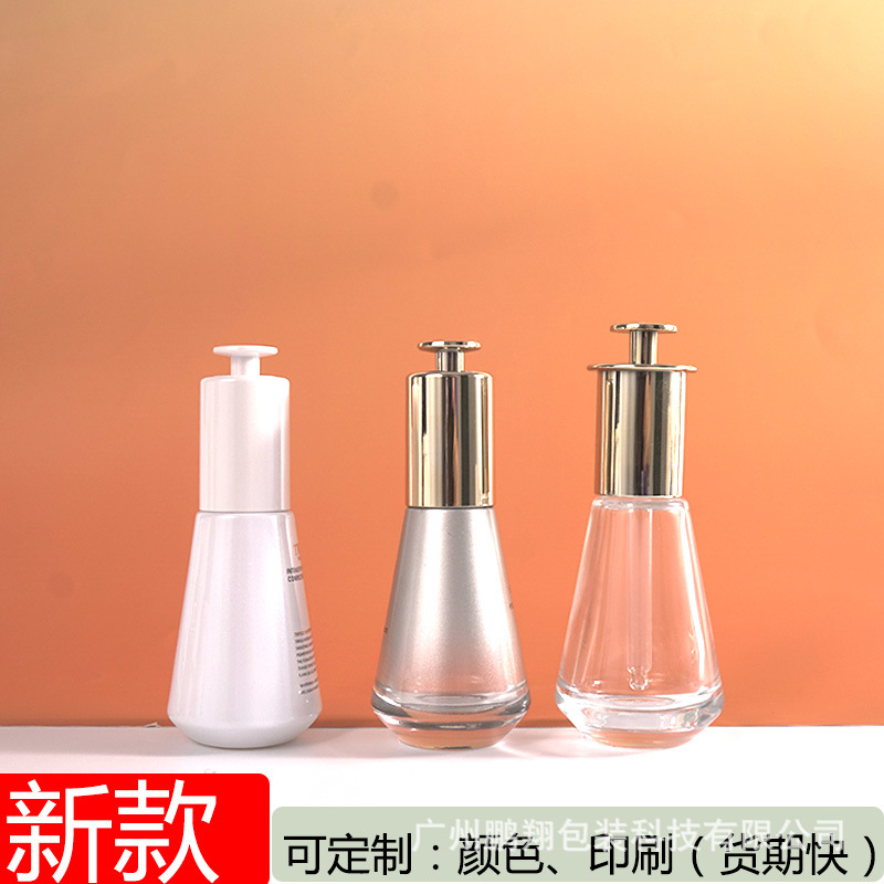 厂家现货供应按压滴管30ml玻璃瓶坠型精华液瓶 分装滴管瓶精油