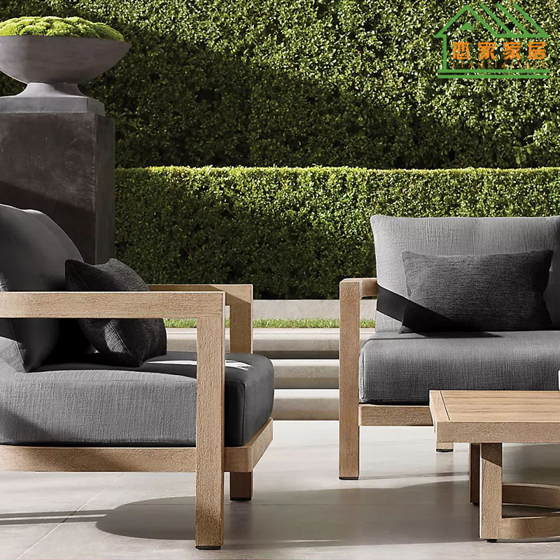 Nórdico patio al aire libre salón ocio simple sofá individual Villa Hotel Jardín Terraza teca sofá mesa de café