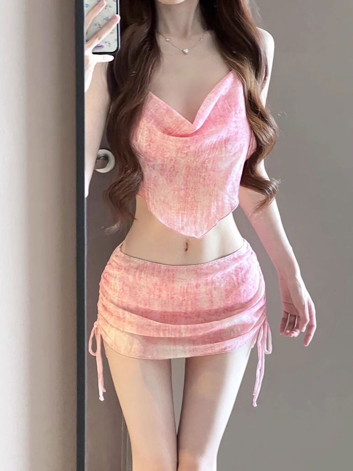 trajes de baño divididos para mujeres 2025 nuevo bikini vestido pequeño pecho pequeño fresco conjunto de tres piezas de moda de vacaciones de spa trajes de baño