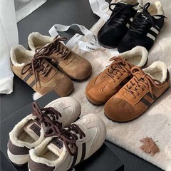 牛皮版~德训鞋女秋季新款加绒保暖棉鞋软底减震系带运动休闲鞋女