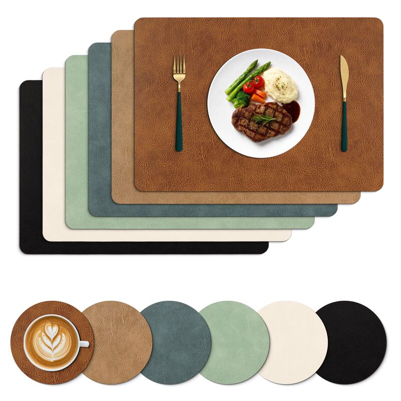 Nordic-style large cowhide-textured square leather placemats, coasters, and table mats are waterproof, oil-resistant, easy to wipe clean, and durable Nordic-style large cowhide-textured square leather placemats, coasters, and table mats are waterproof, oil-resistant, easy to wipe clean, and durable
