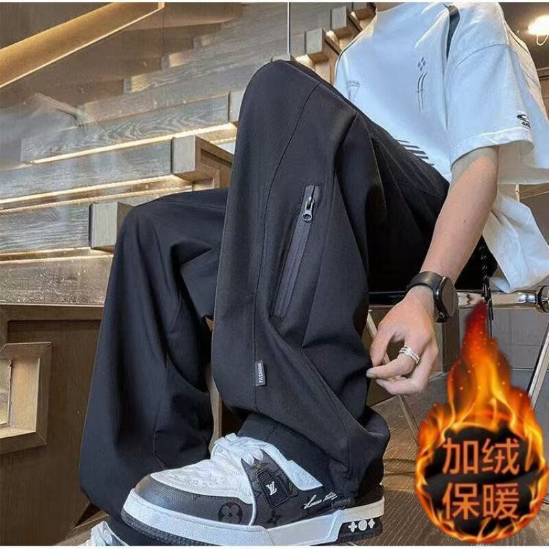 Fleece-Lined Work Pants, Functional Autumn and Winter Thickened Waterproof Hiking Outdoor Work Pants, Loose Popular Casual Pants