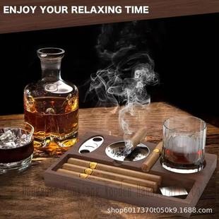 Wooden Cigar Ashtray Indoor Outdoor Patio Home Office Fathers Day Gift Cigar Accessories Tray