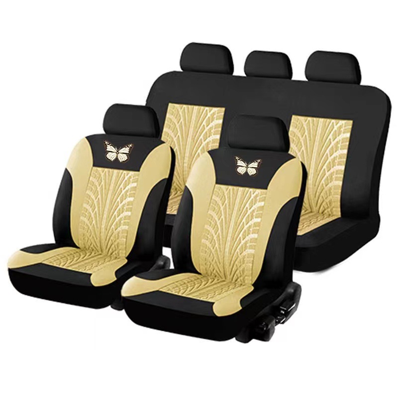 Cubierta de asiento de coche de comercio exterior transfronterizo mariposa logo tela sangría prensa cubierta de asiento universal de coche conjunto de 9 piezas