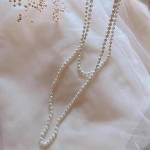 Star's same style pearl necklace, versatile multi-layered sweater chain, elegant and noble long necklace for women, double layered chain