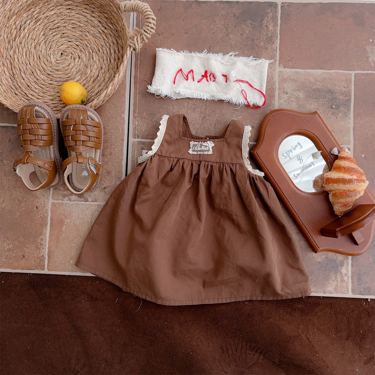 Traje de niña de verano de Youhe Pantalones casuales de encaje coreano Vestido de encaje de bebé Traje de dos piezas