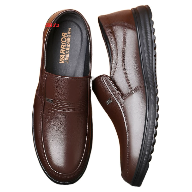 Warrior, breathable footwear, shoes for leisure for leather shoes, genuine leather, for middle age, soft sole